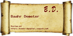 Baahr Demeter névjegykártya